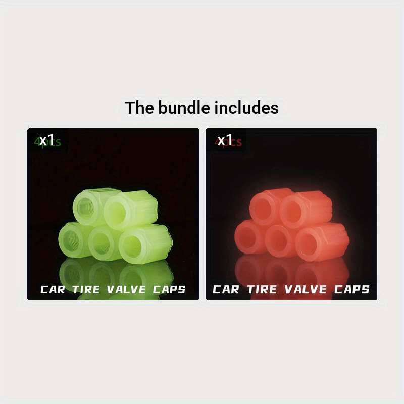 Universal Glow in Dark Tire Valve Stem Caps 4 Pack Fluorescent Rubber Car Bike Motorcycle