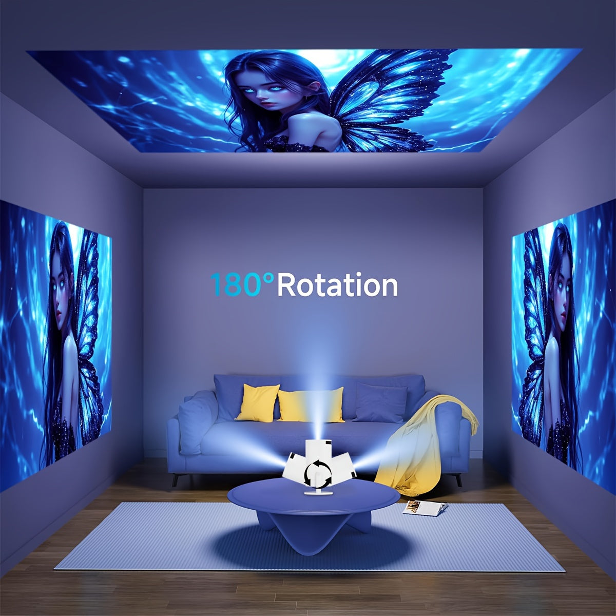 Mini 4K Portable Smart Projector with WiFi6 Auto Correction for Home Office