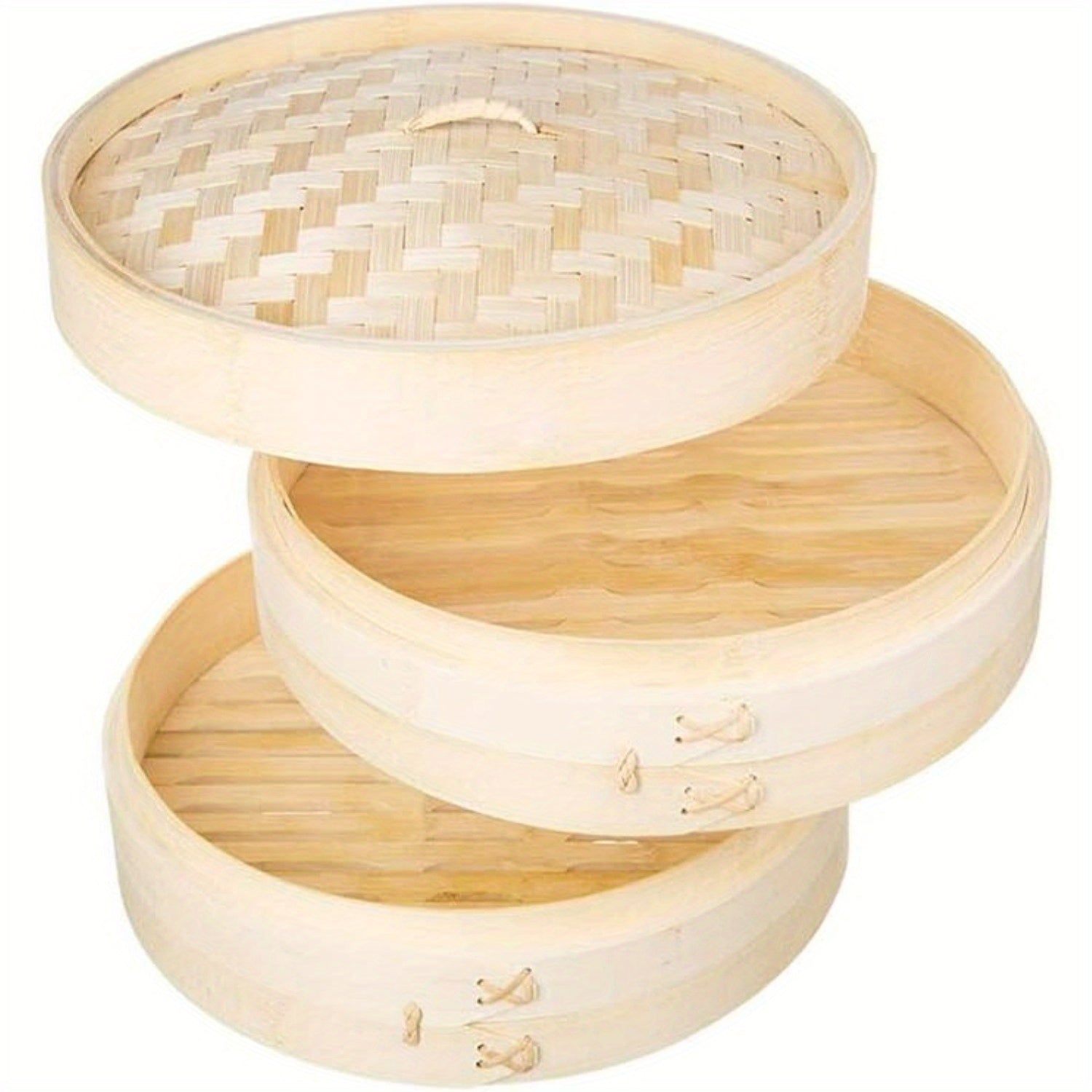 2-Tier Bamboo Steamer Basket 25.4cm Non-Stick Cooking Tool for Dim Sum Vegetables