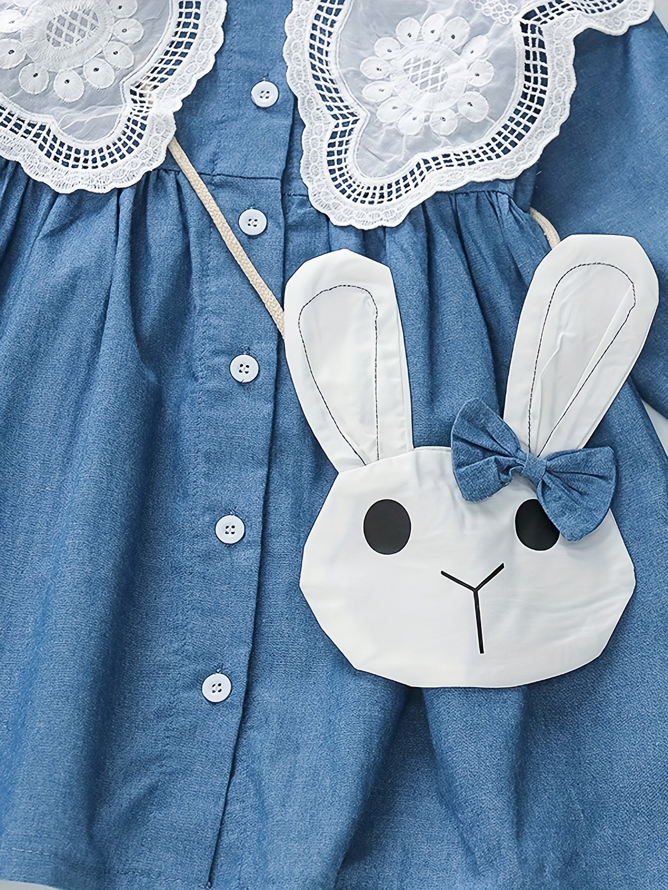 Girls' Cotton Dress with Bunny Accessory Long Sleeve Princess Style for Spring Fall