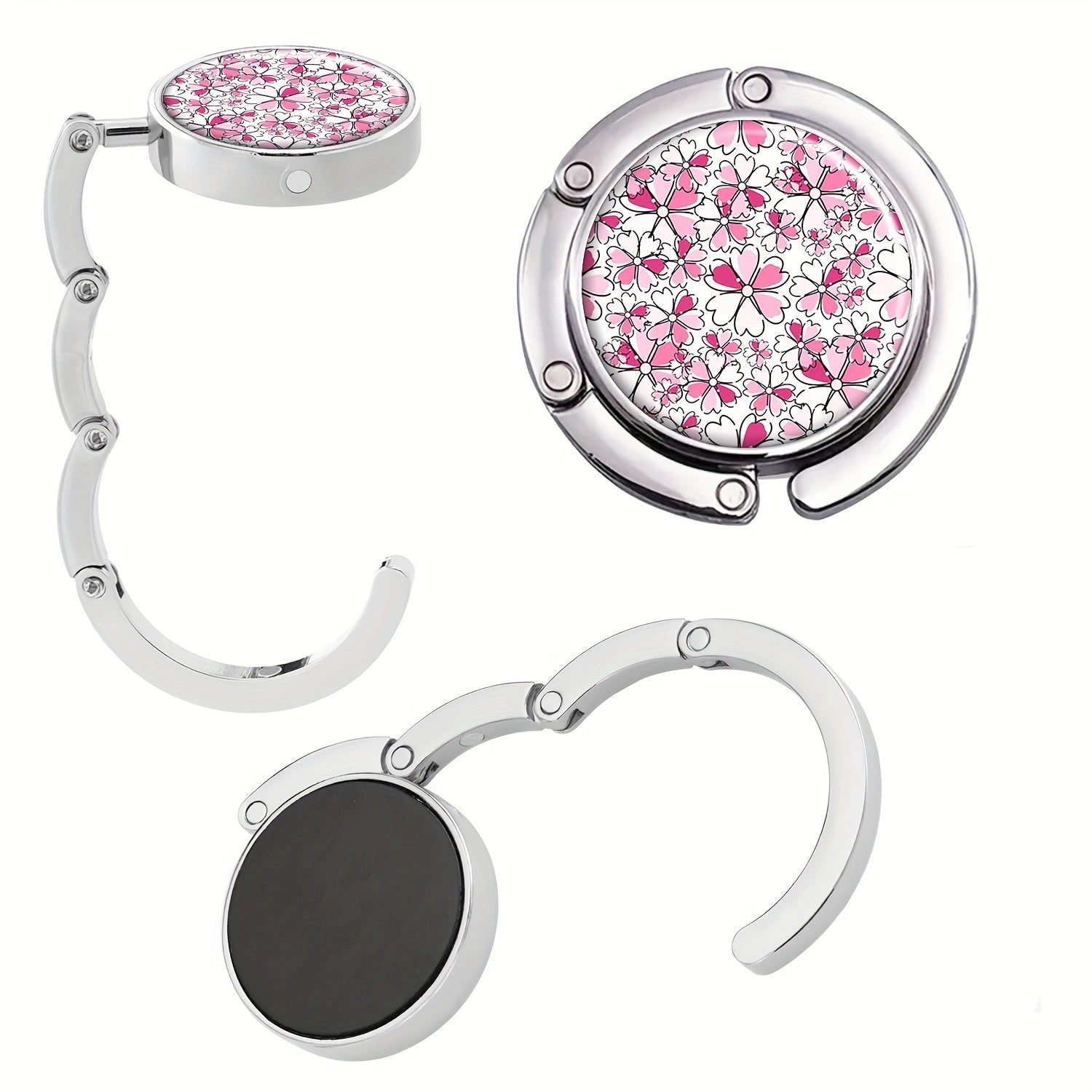 Portable Handbag Hook with Magnetic Closure Pink Floral Zinc Alloy Anti-Slip for Purses