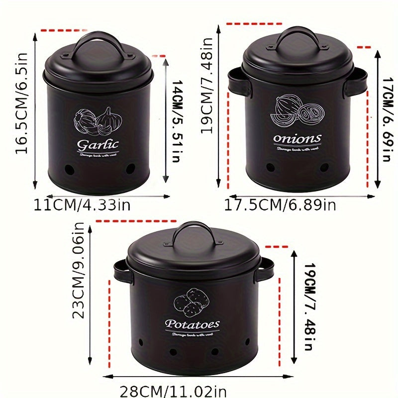 Metal Garlic Keeper Set 3-Pack Vented Storage Containers for Garlic Potatoes Onions