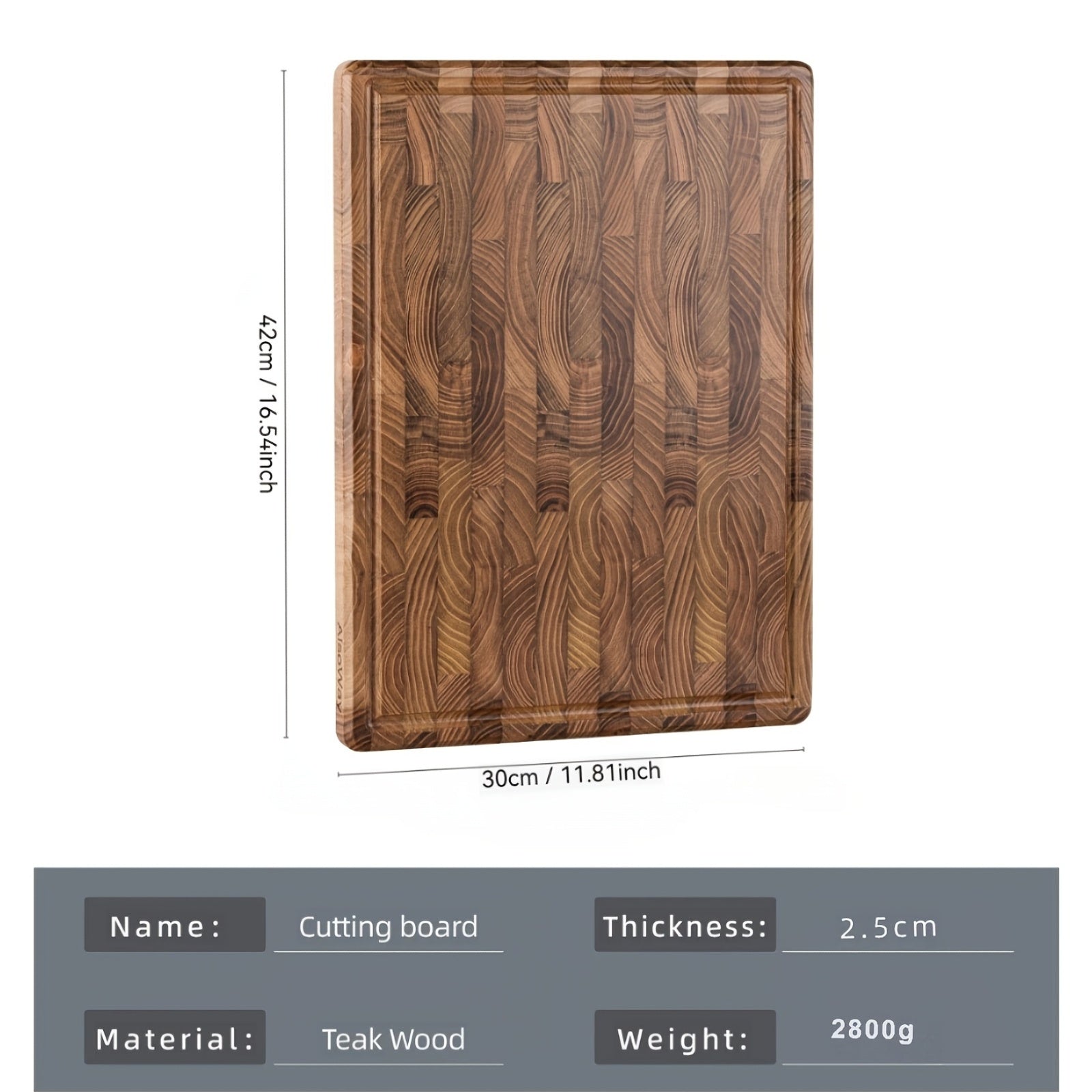 Large Rectangular Teak Cutting Board with Juice Groove for Food Prep