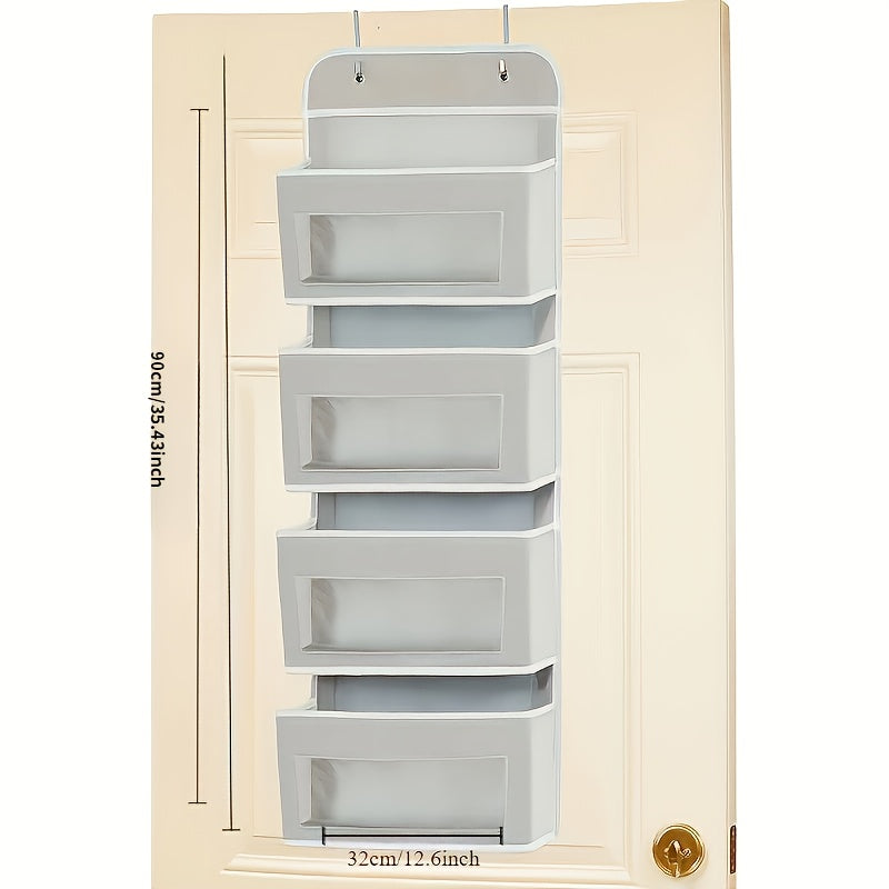 Organizador de almacenamiento colgante de tela con 4 estantes y bolsillos de gran capacidad para dormitorio, baño y despensa