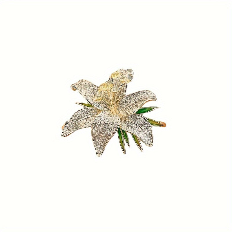 Elegant Lily Flower Brooch with Diamonds Alloy Lapel Pin for Women's Fashion