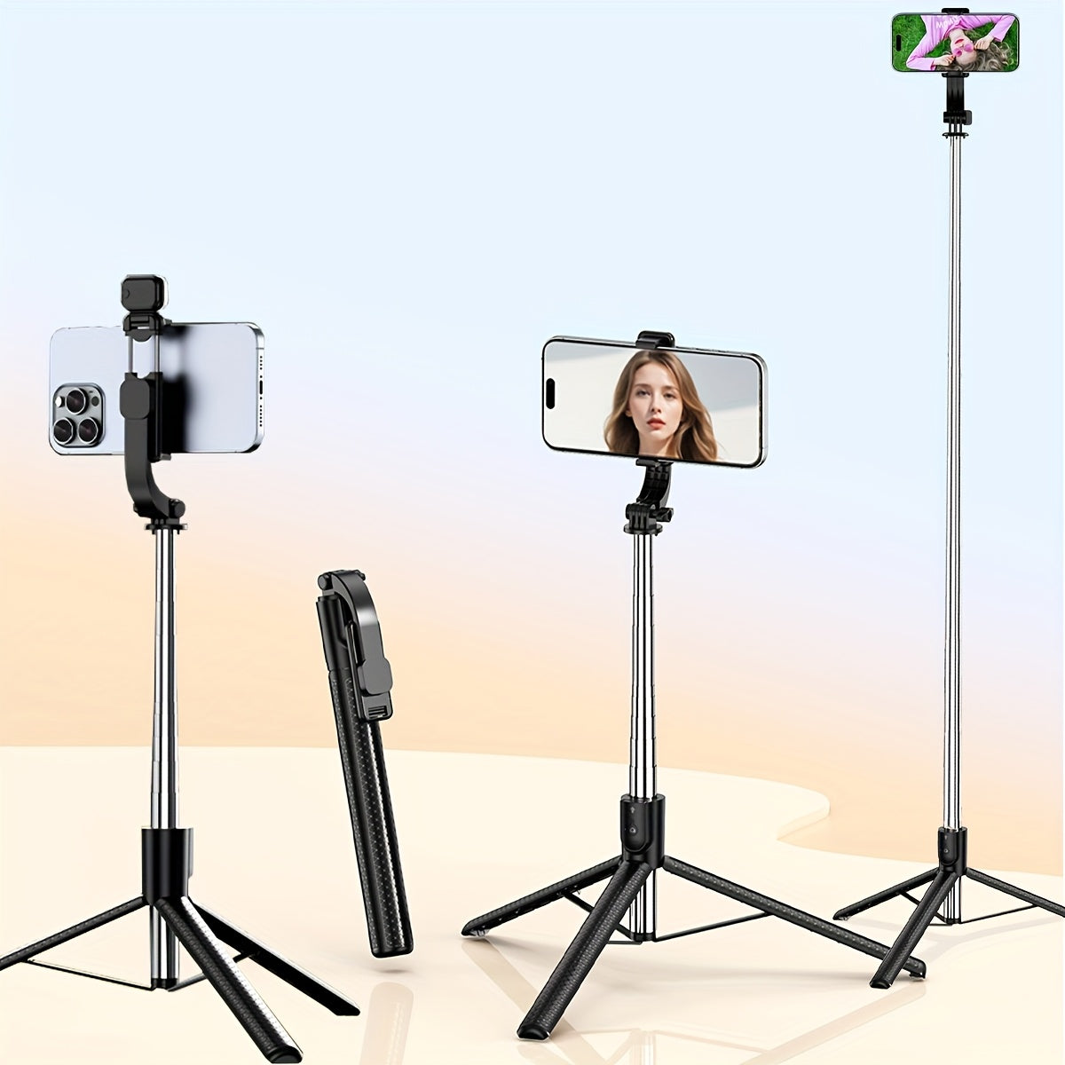 Extendable Selfie Stick with Tripod, Wireless Remote, Fill Light, Aluminum Alloy for iPhone and Android Smartphones