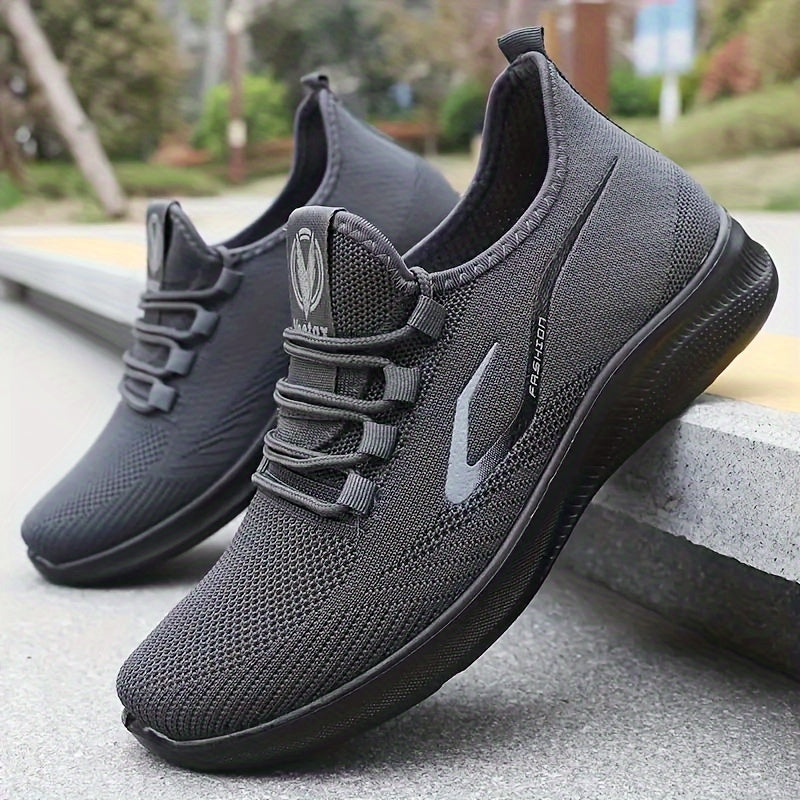 Men's Black Athletic Sneakers with White Accents Breathable Mesh Low Top Casual Gym