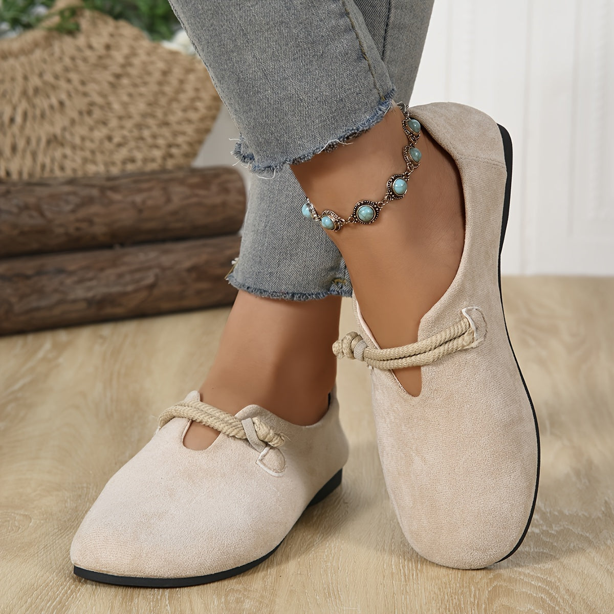 Women's Flannel Slip-On Ballet Shoes with Faux Leather Sole for All Seasons