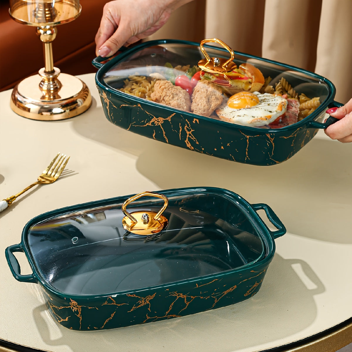 Rectangular Ceramic Casserole with Lid and Dual Handles Small Medium Large