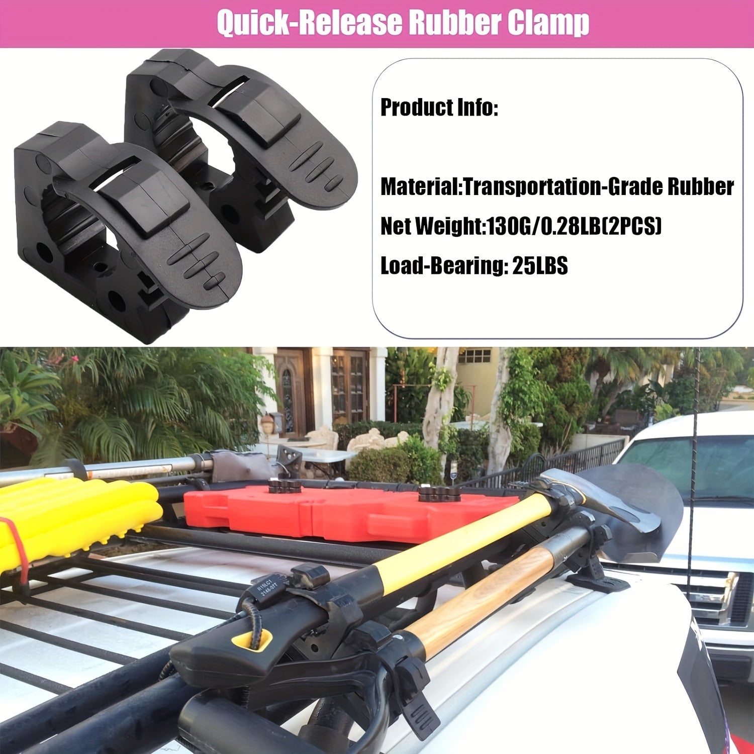 2PCS Black Rubber Clamp Kit for Off-Road Vehicles and UTVs 1-1/2 Inch