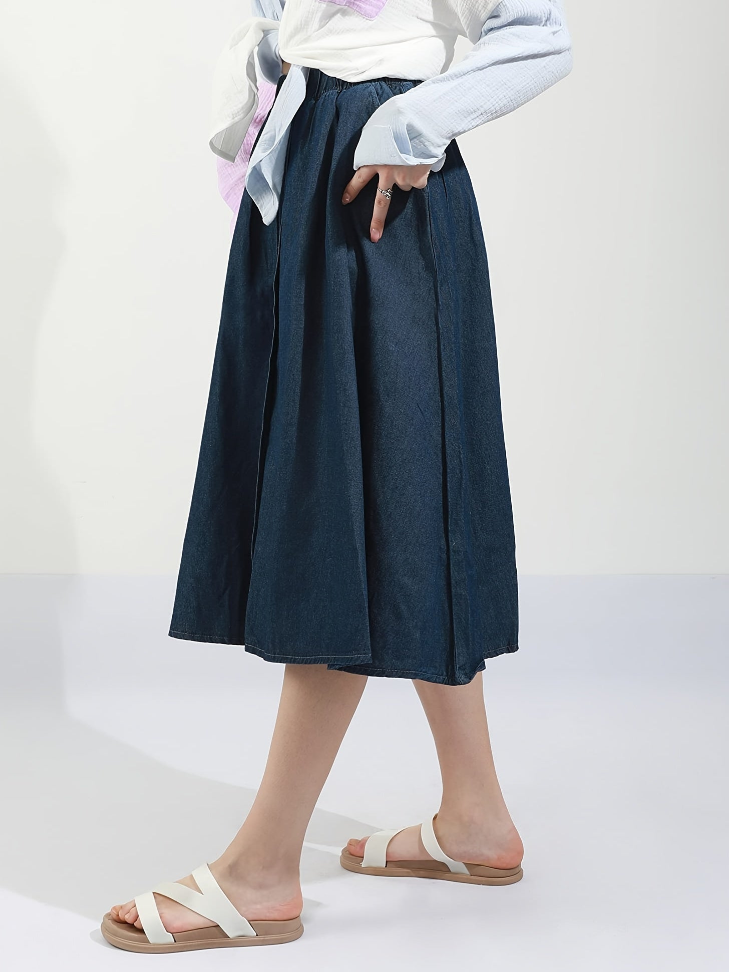 Plus Size Women's High-Waisted Floral A-Line Midi Skirt