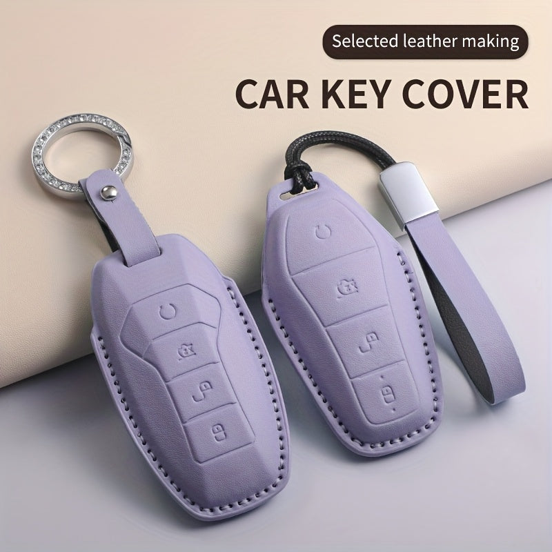 Car Key Cover Leather Case with Diamond Accent for Light Blue Green Purple Models