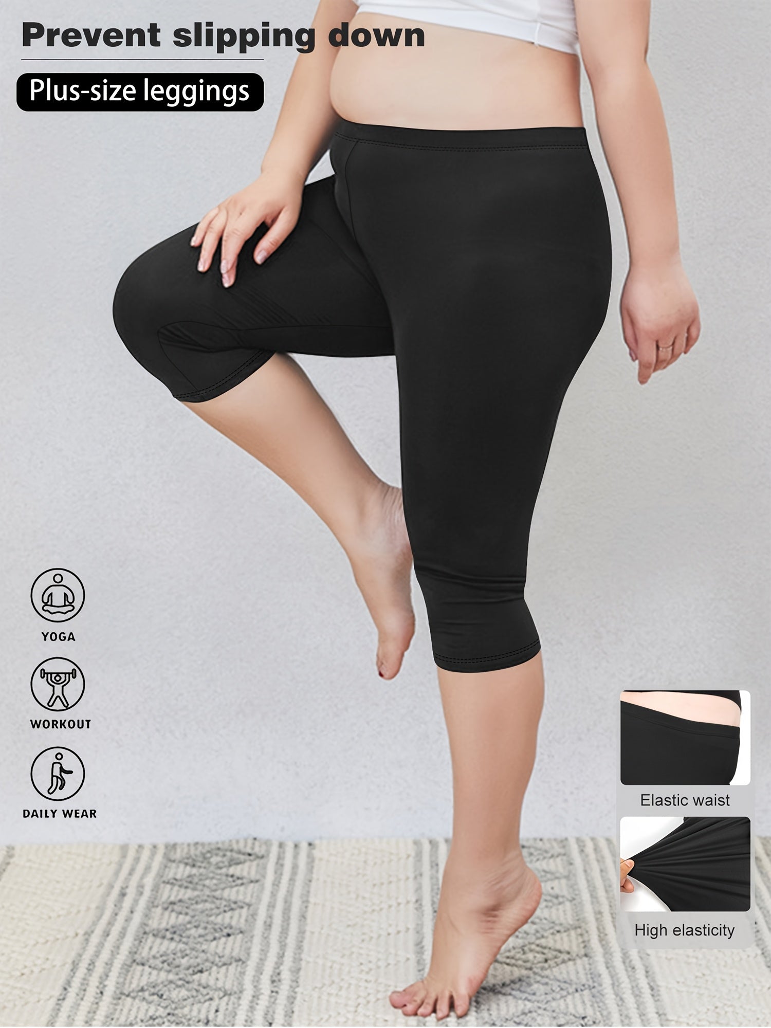 Women's High-Waisted Capri Leggings Soft Black 3/4 Length Yoga Workout