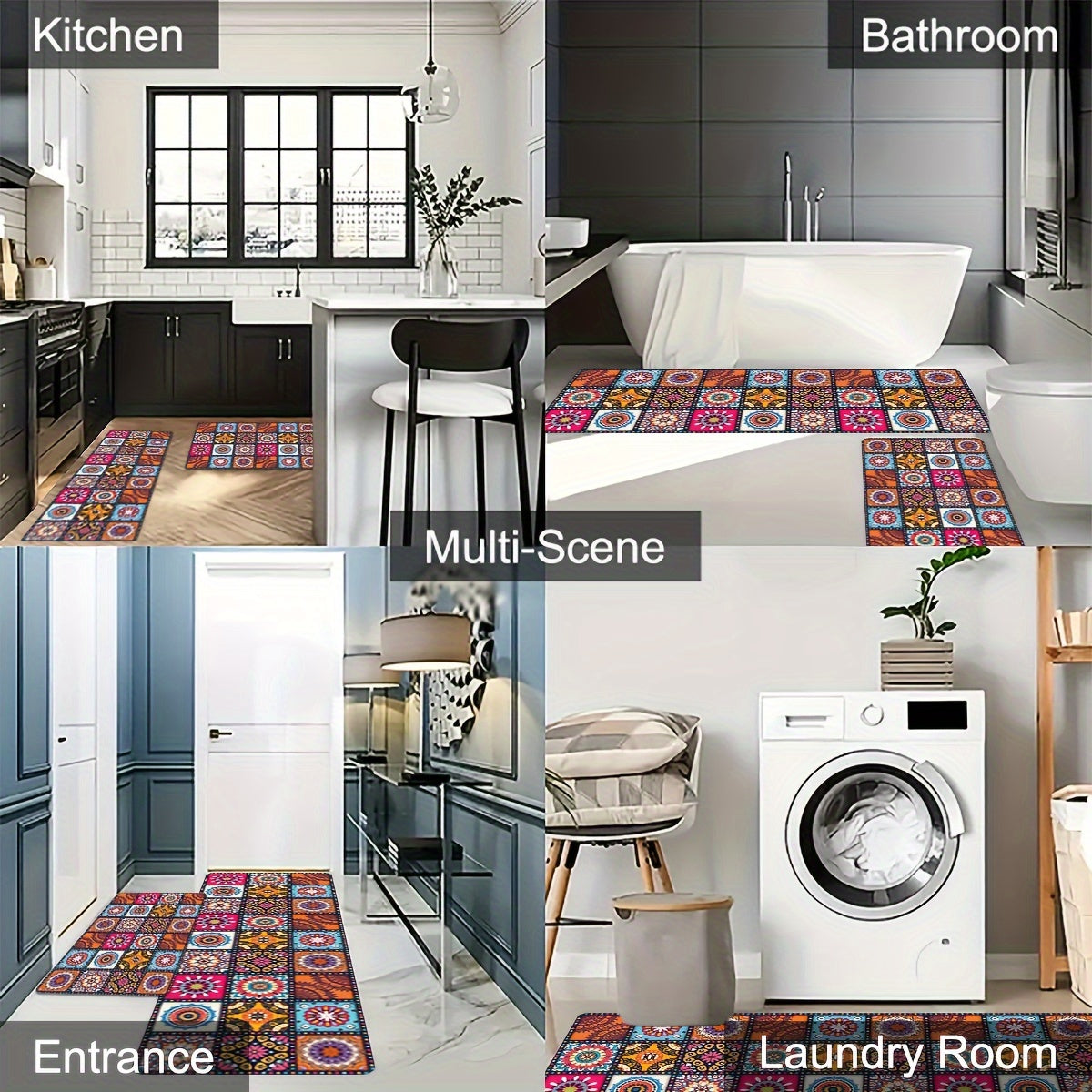 Rang-barang Boho oshxona matosi, sirgʻalmas, yogʻga chidamli kirish matosi, oshxona, yotoqxona, hammom uchun