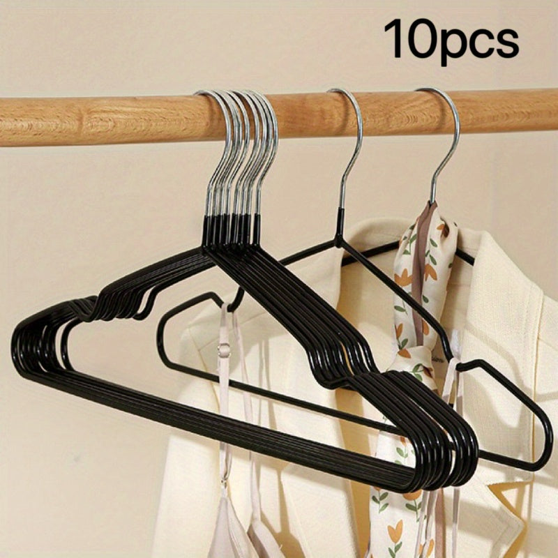 Set of 10 Metal Hangers with Shoulder Grooves and Non-Slip Coating