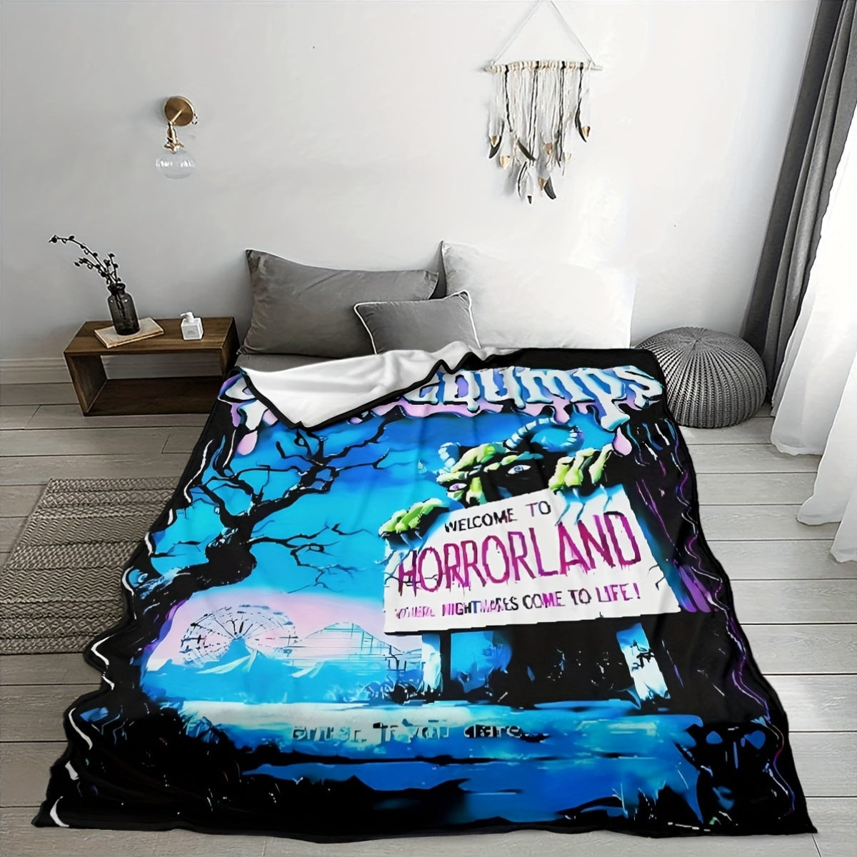 Flannel Throw Blanket with Goosebumps Horrorland Digital Print Fleece All-Season Bedding