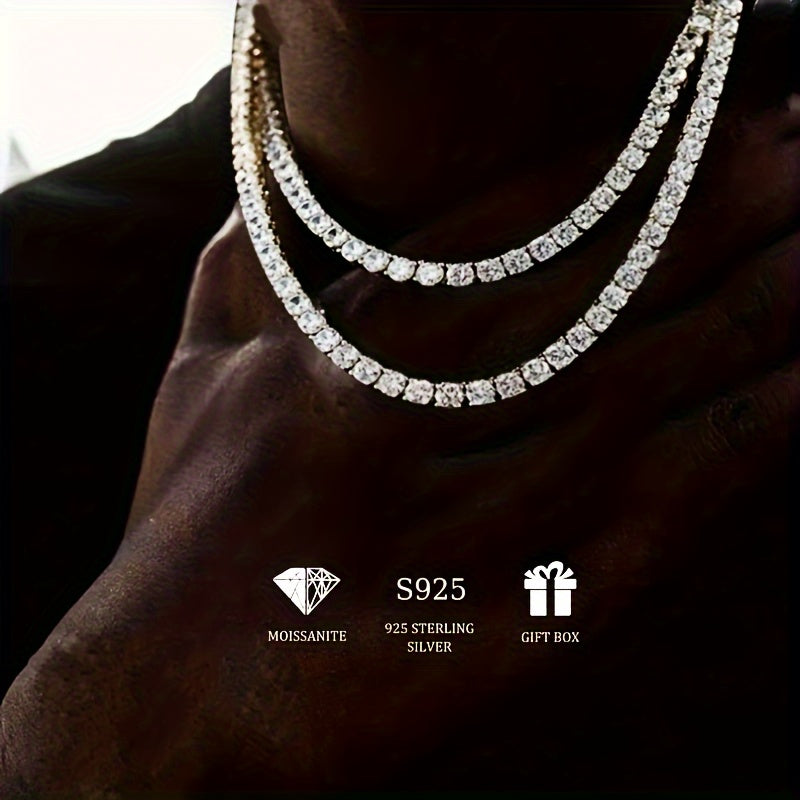 Sterling Silver Necklace with 30 Carat Moissanite Pendant Hip Hop Style for Couples Engagements Birthdays