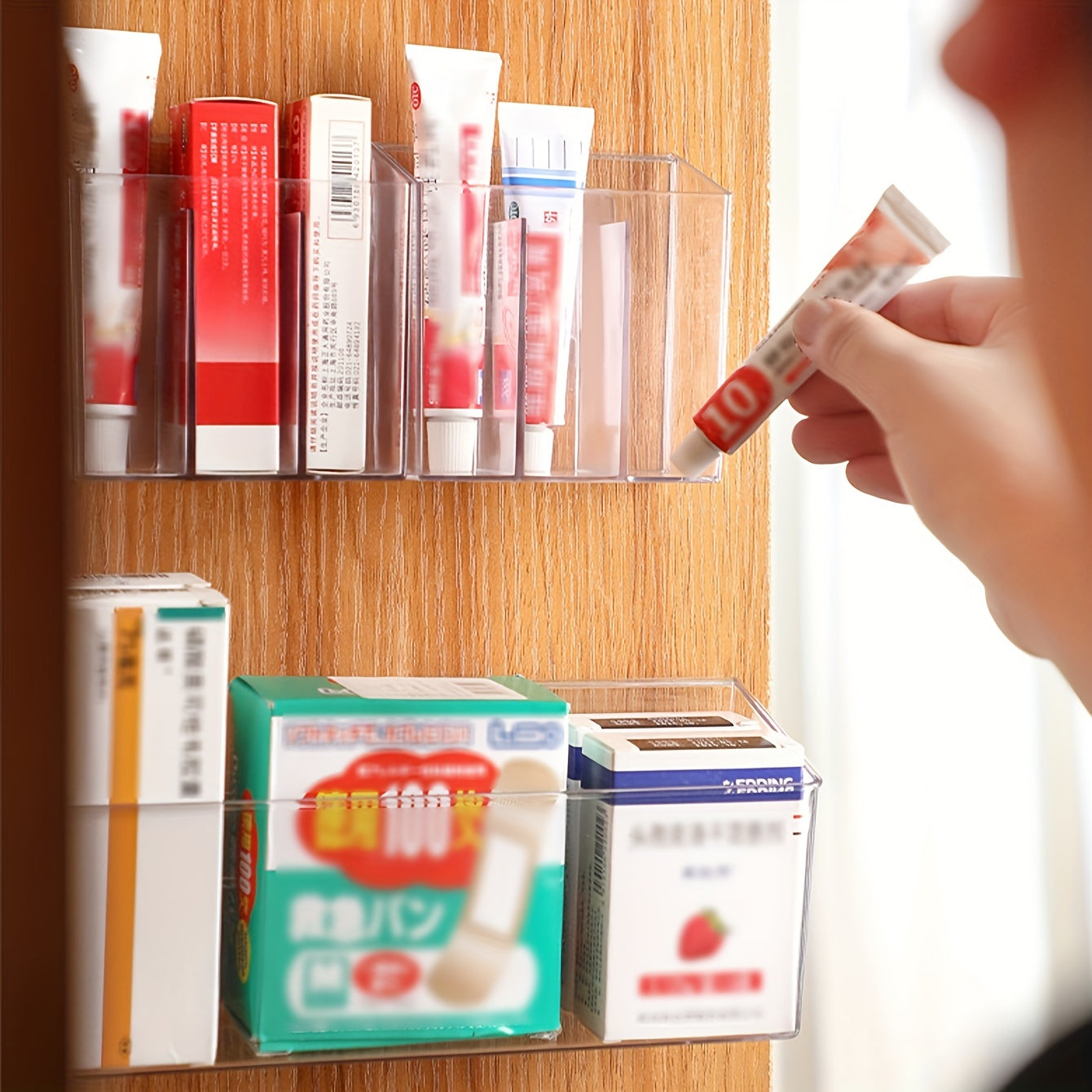 Акриловый настенный органайзер для хранения с прозрачным пластиковым ящиком для сортировки лекарств и косметики и многофункциональным зеркальным шкафом для организации домашнего пространства