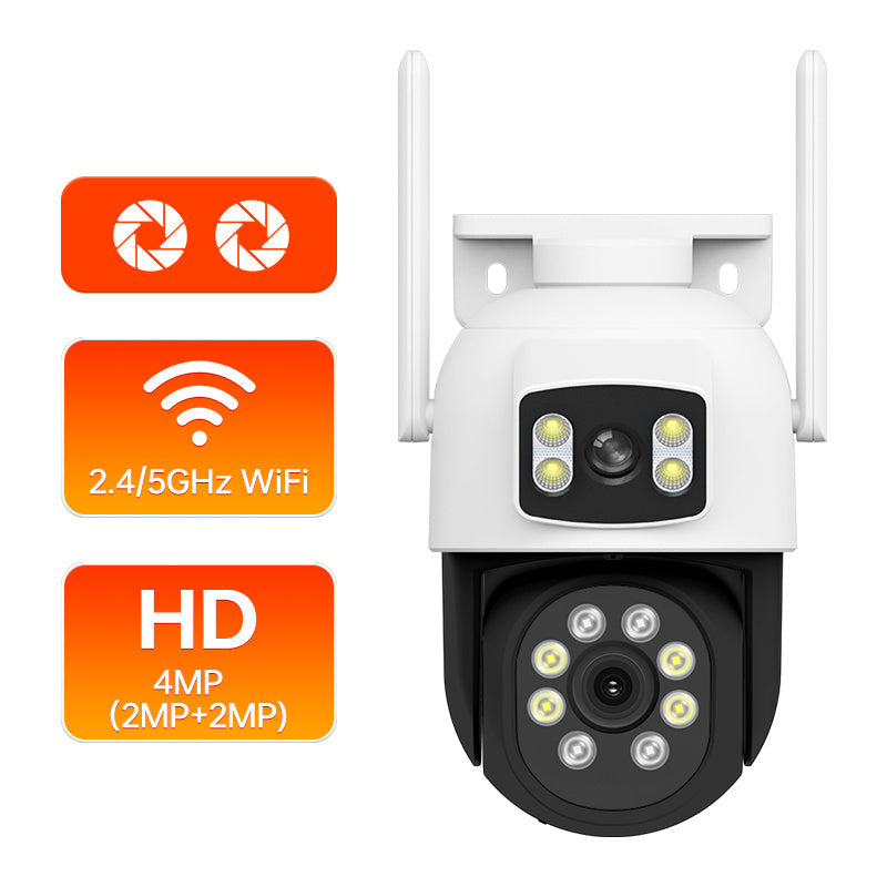 Dual Lens WiFi Security Camera 360° View Night Vision Motion Detection Two-Way Audio