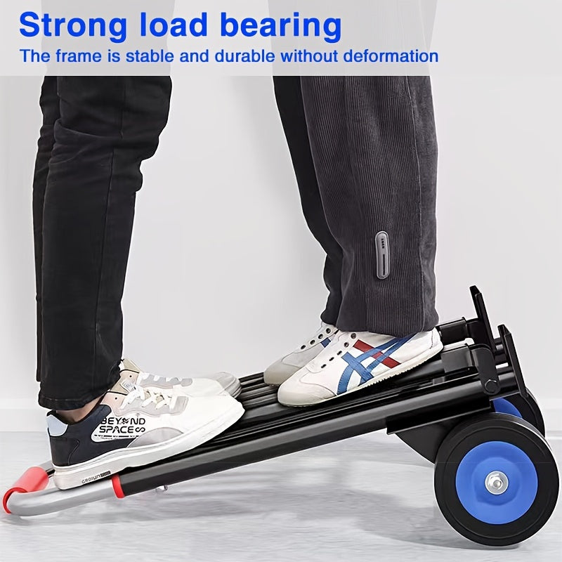 Heavy-Duty Folding Hand Truck with Rubber Wheels, Retractable Handle, Supports 150kg