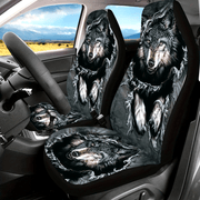 Universal Denim Seat Cover With Wolf Print for Car Interior