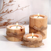 Set of 3 Handmade Wooden Candle Holders for Holiday Decor and Dinners