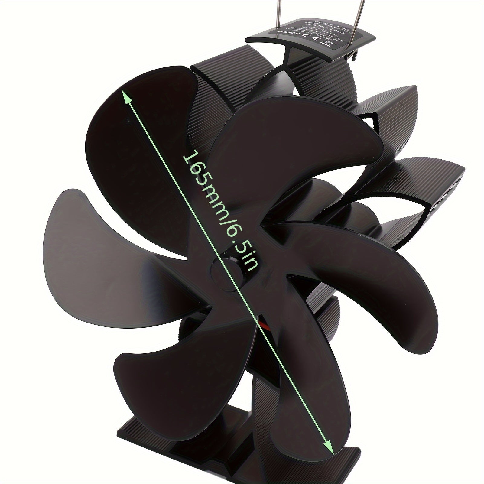 Issiqlik bilan ishlaydigan pechka ventilyatori, 6 ta alyuminiy pichog'i bilan, past shovqin uchun, uy log'li pechka uchun mos, qora rang, uy jihozi