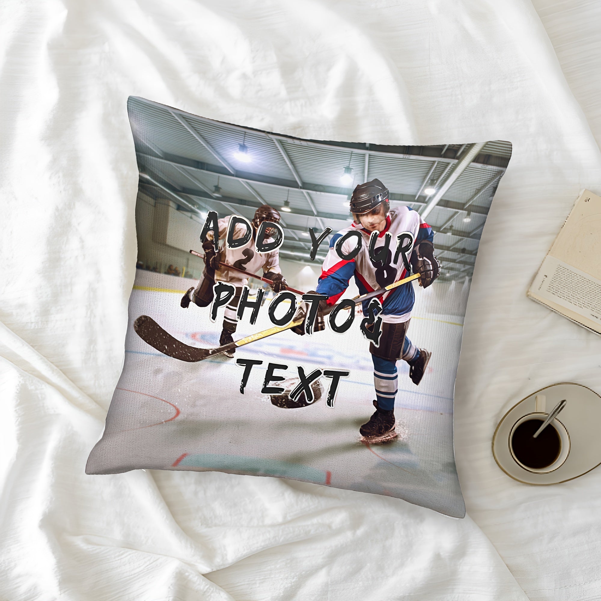 Soft Plush Ice Hockey Photo Pillow Cover Custom Design 45.72x45.72 cm