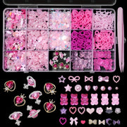 Pink 3D Nail Art Charms with Pearls Gems Hearts Bows for Manicure and Jewelry