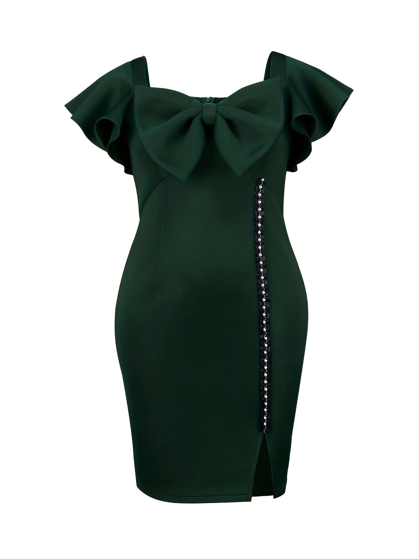 Plus Size Women's Green Off-Shoulder Bell Sleeve Mini Dress for Parties