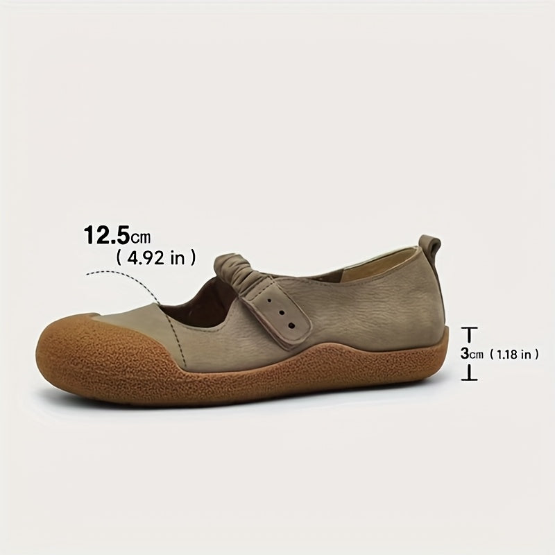 Women's Leather Flat Shoes Soft Sole Beige Slip-On Casual Travel