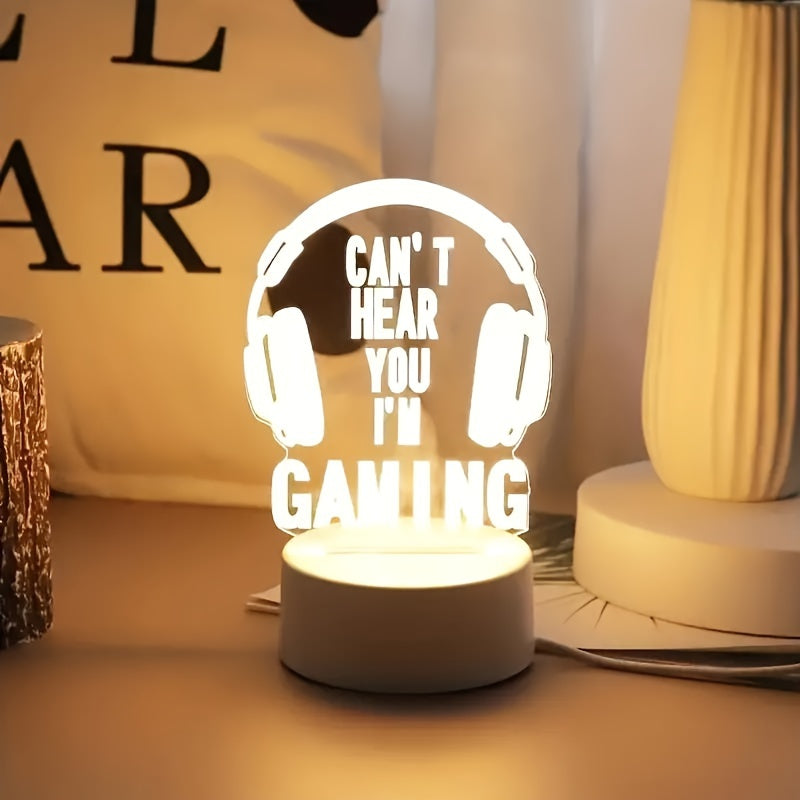 USB-Powered 3D Gaming Headset LED Night Light with Striped Design for Desk and Bedside Decor