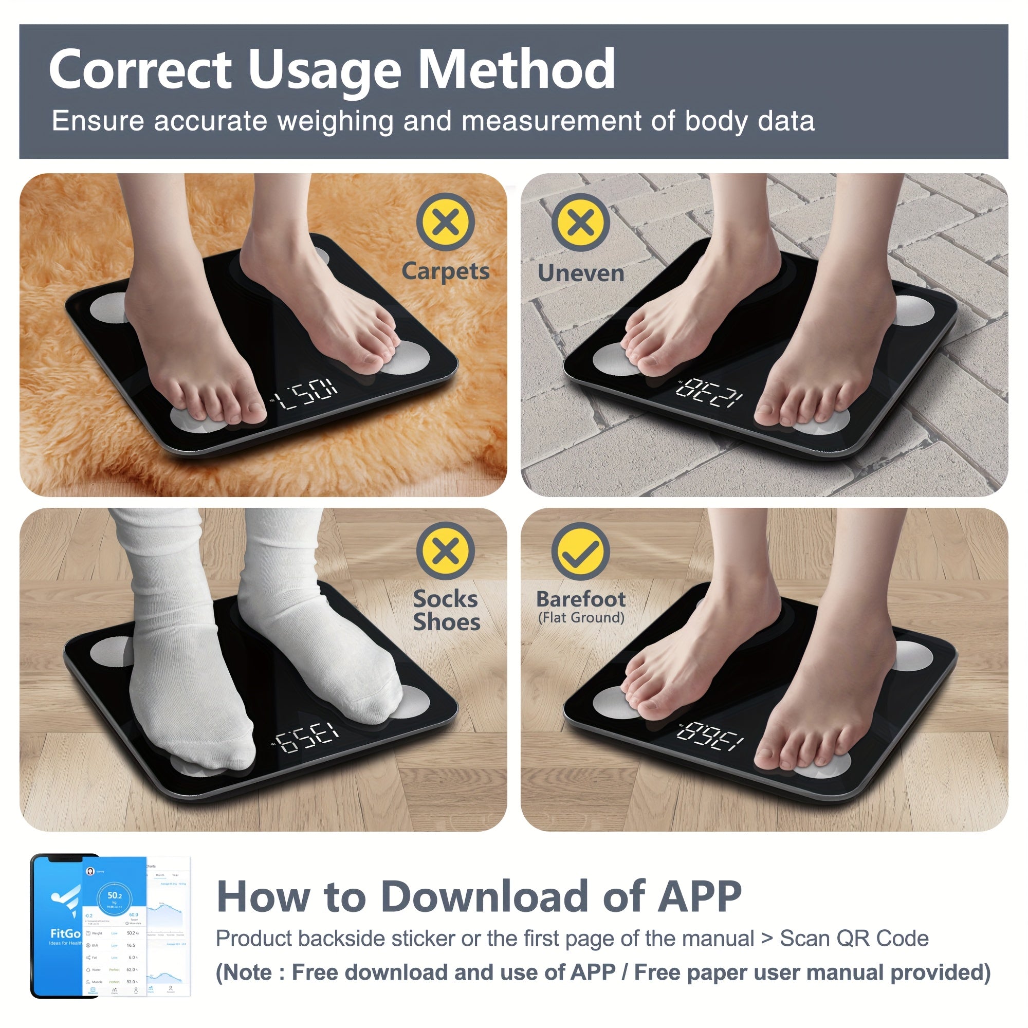 Smart scale 181.44 KG capacity BMI tracking app sync Black