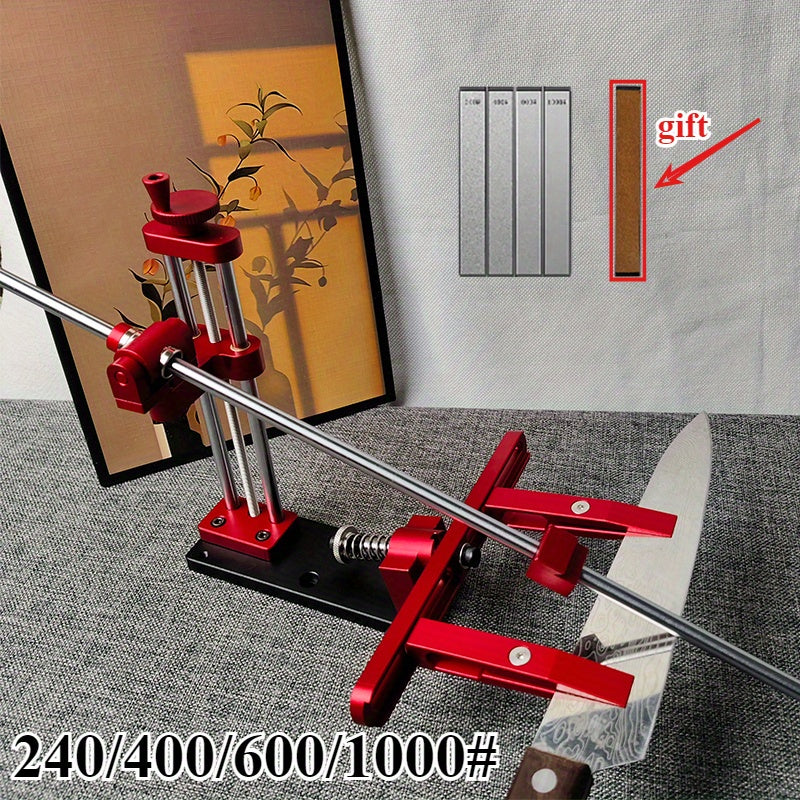 2525 Professional Fixed Angle Knife Sharpener Set with Quick Sharpening System, Adjustable Grinding Tools, Flip-Off Function for Easy Storage, Red & Black Design, Precision Grinding, Sleek