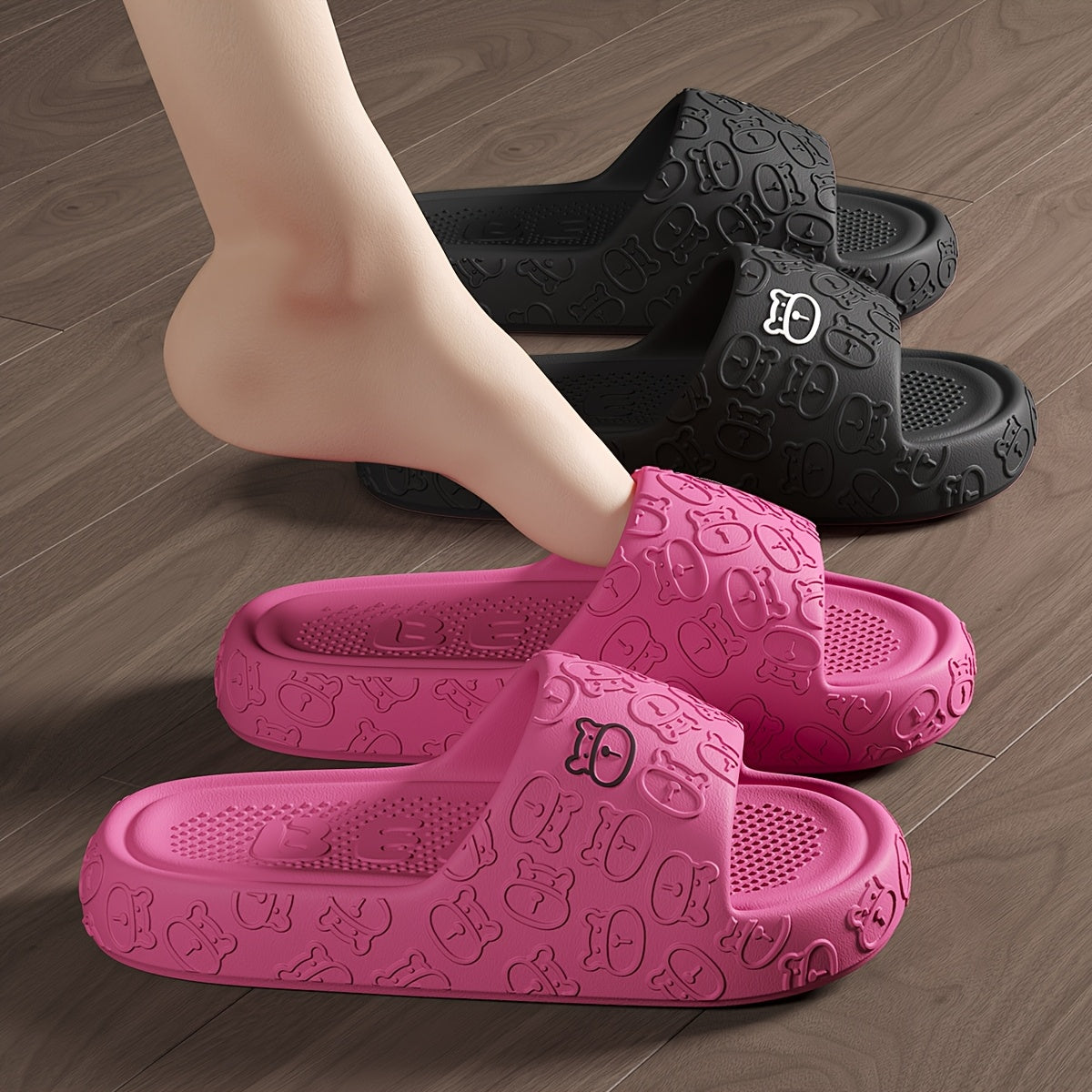 Unisex EVA Slides Casual Cartoon Bear Open Toe Slip-On Indoor Outdoor Sandals