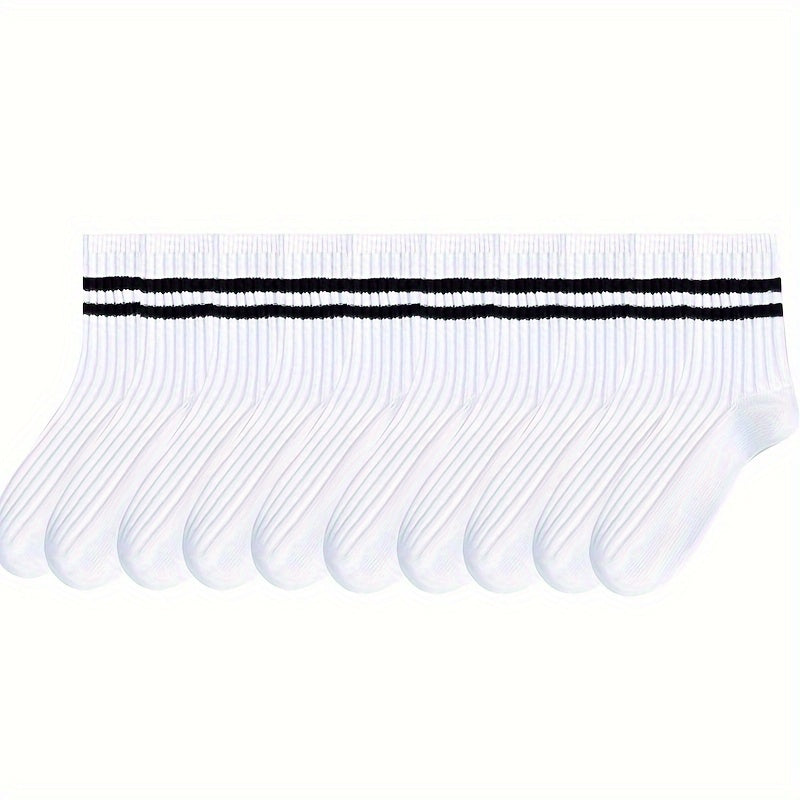 Men's Black and White Long Tube Socks 10 Pairs Autumn Winter Absorbent Anti-Odor Sports