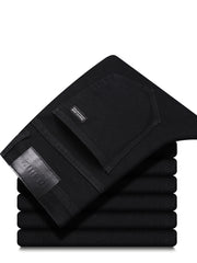 Jeans de mezclilla ajustados para hombre, de tela elástica, negros, de tiro medio, casuales, para todas las estaciones