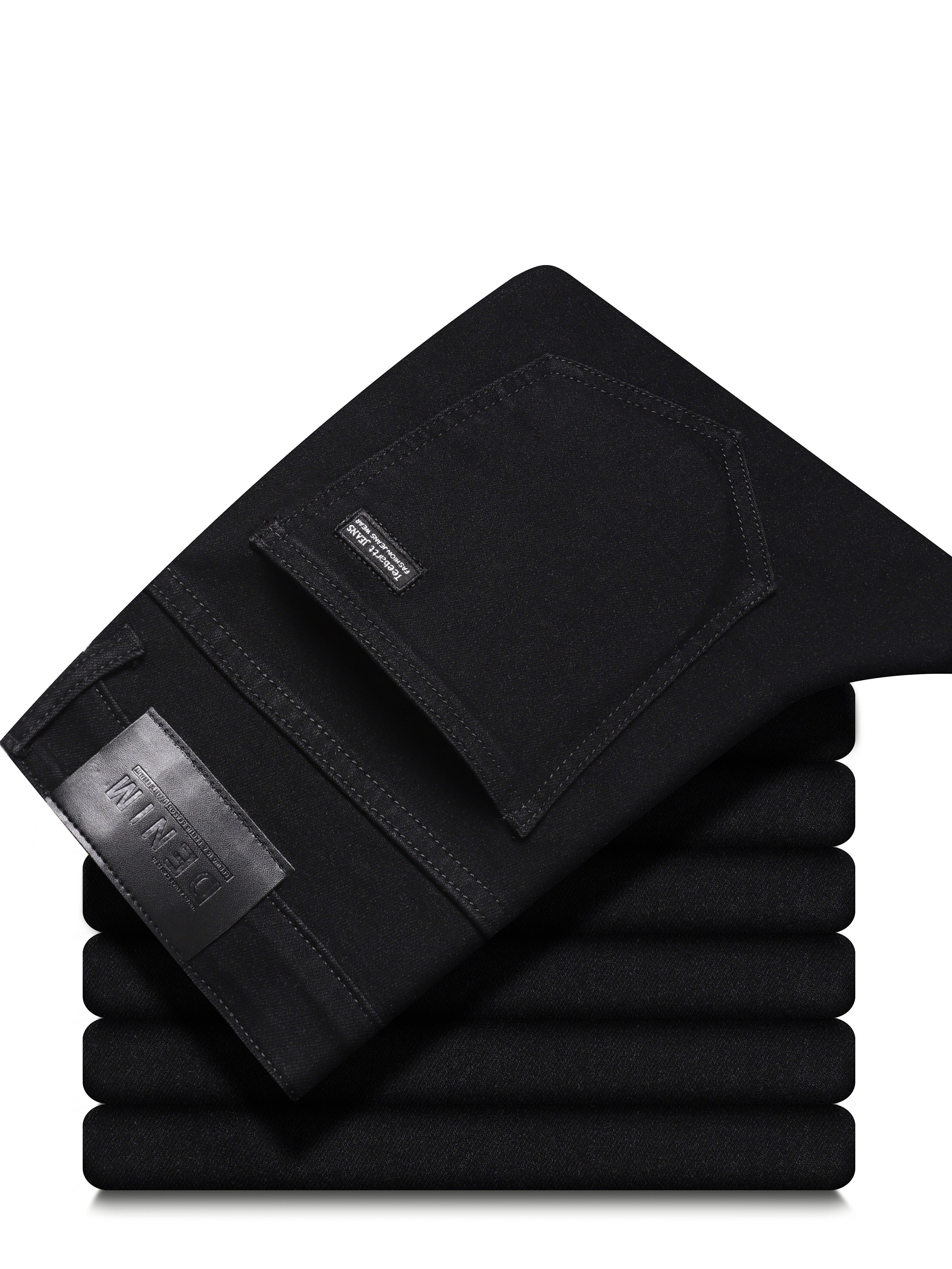 Men's Slim Fit Stretch Denim Jeans Black Solid Mid Waist Casual All-Season