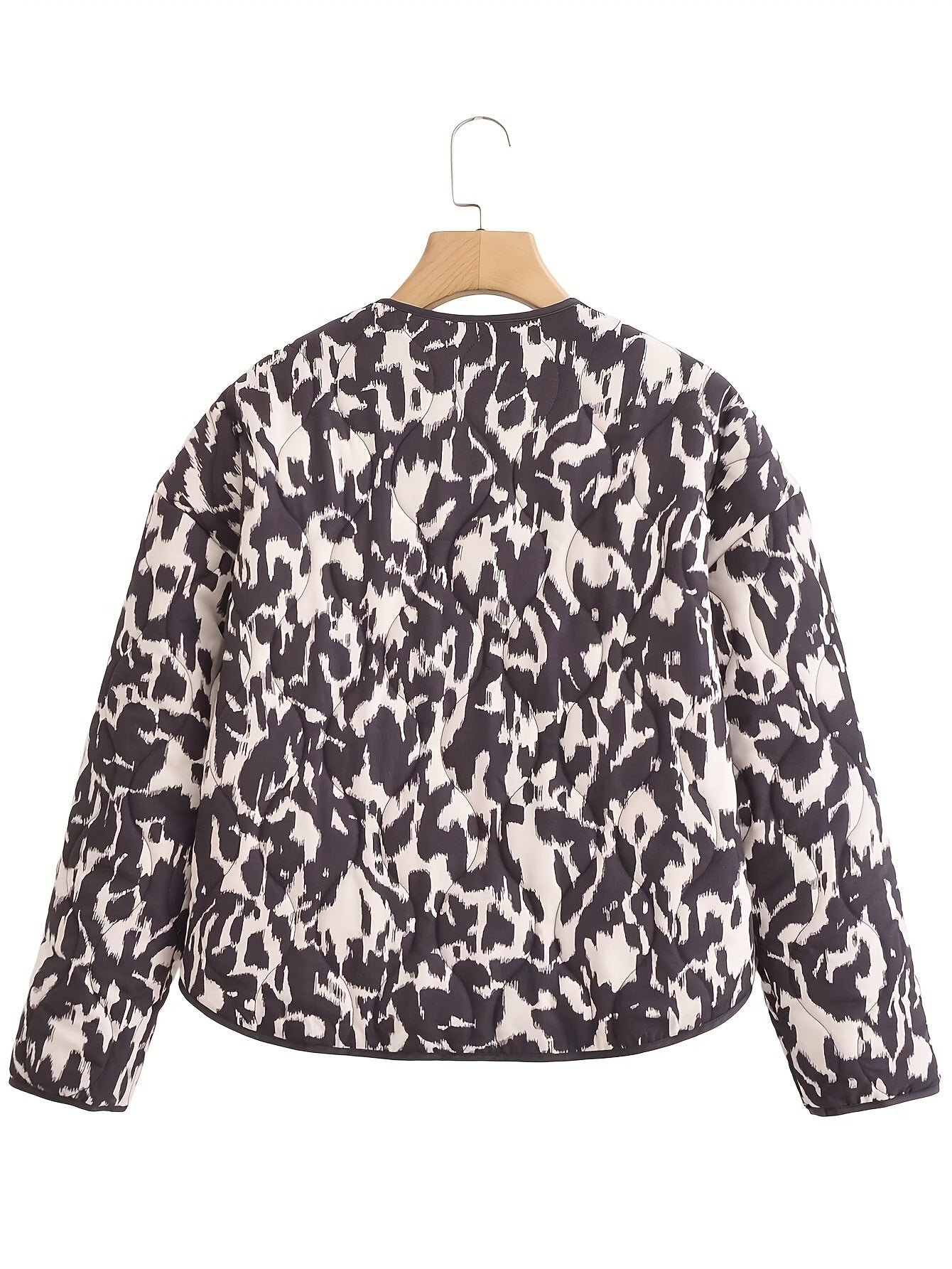 Women's Tie Dye Quilted Jacket with Button Detail Polyester Casual Long Sleeve