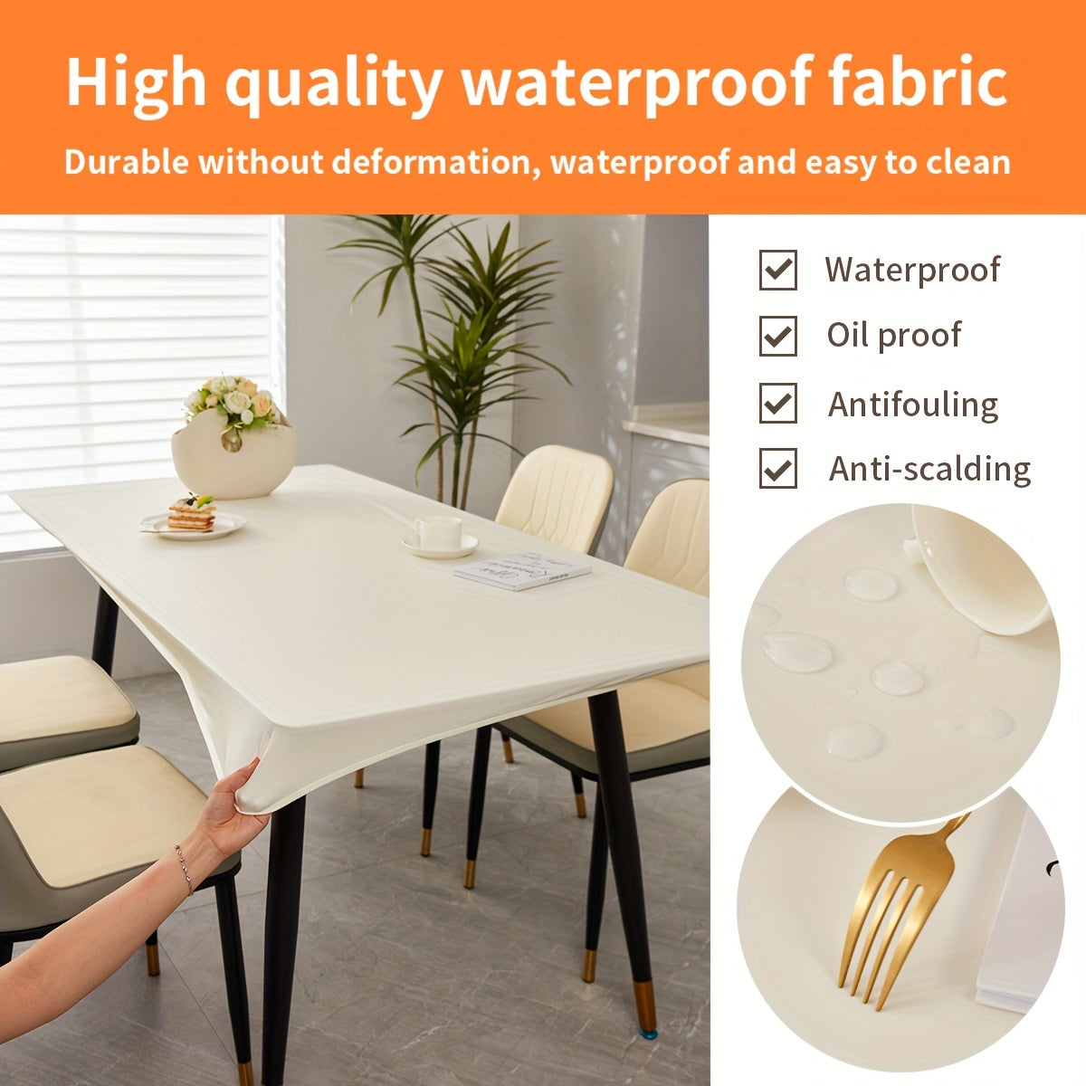 White Faux Leather Finish Tablecloth for Dining Parties and Outdoor Use