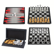 Mini Magnetic Chess and Backgammon Set Portable Folding Travel Board Game 12.7cm