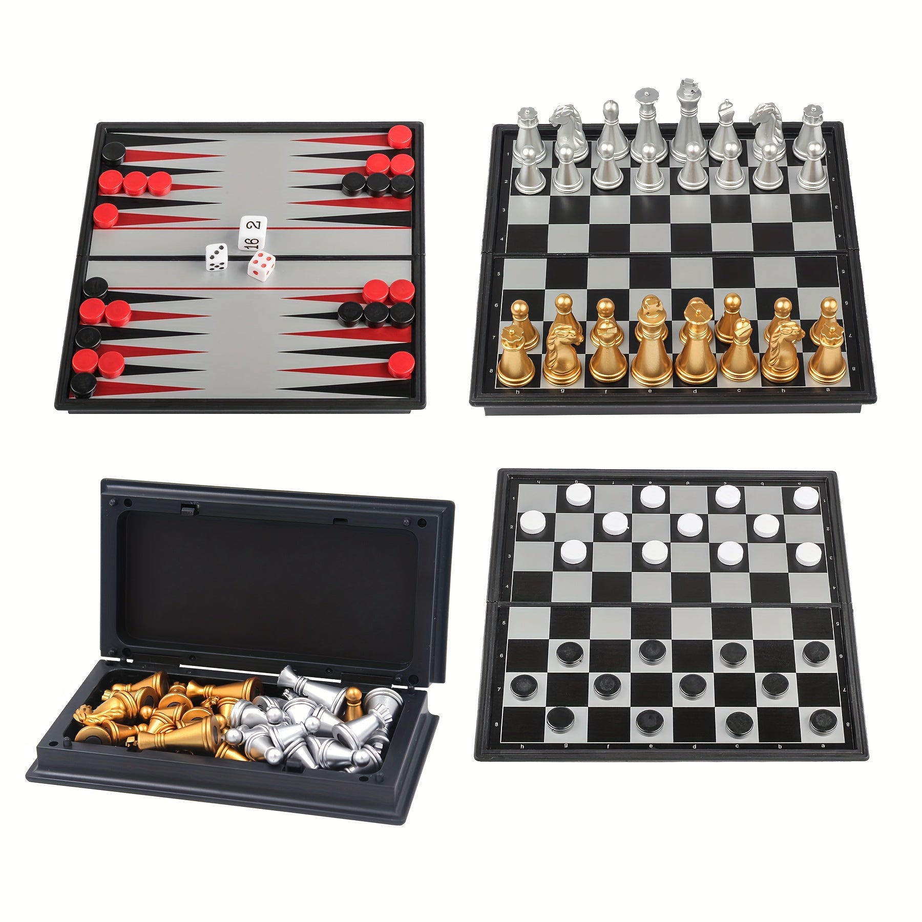 Mini Magnetic Chess and Backgammon Set Portable Folding Travel Board Game 12.7cm
