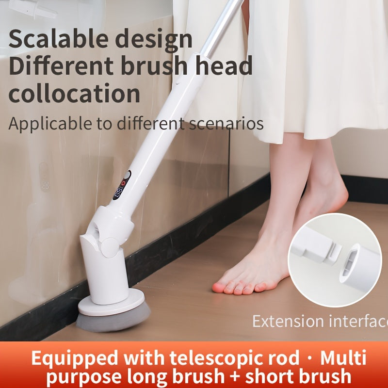 Wireless Electric Cleaning Brush with Telescopic Handle and 6 Brush Heads for Floor Bathroom Kitchen