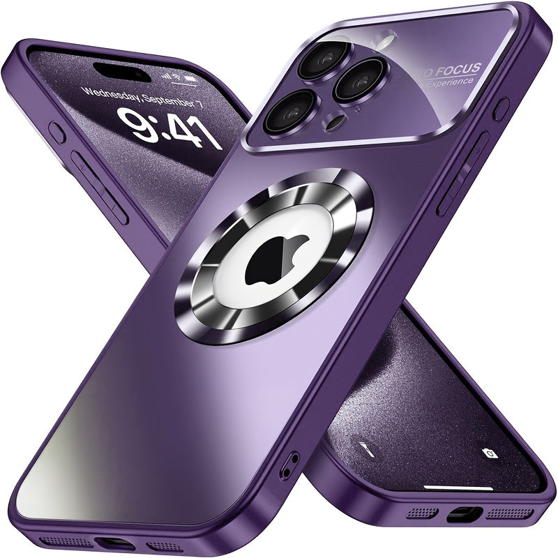 Luxury Glass Phone Case for iPhone 15 Pro Max with Camera Lens Protection Wireless Charging Drop-Proof Ultra-Thin