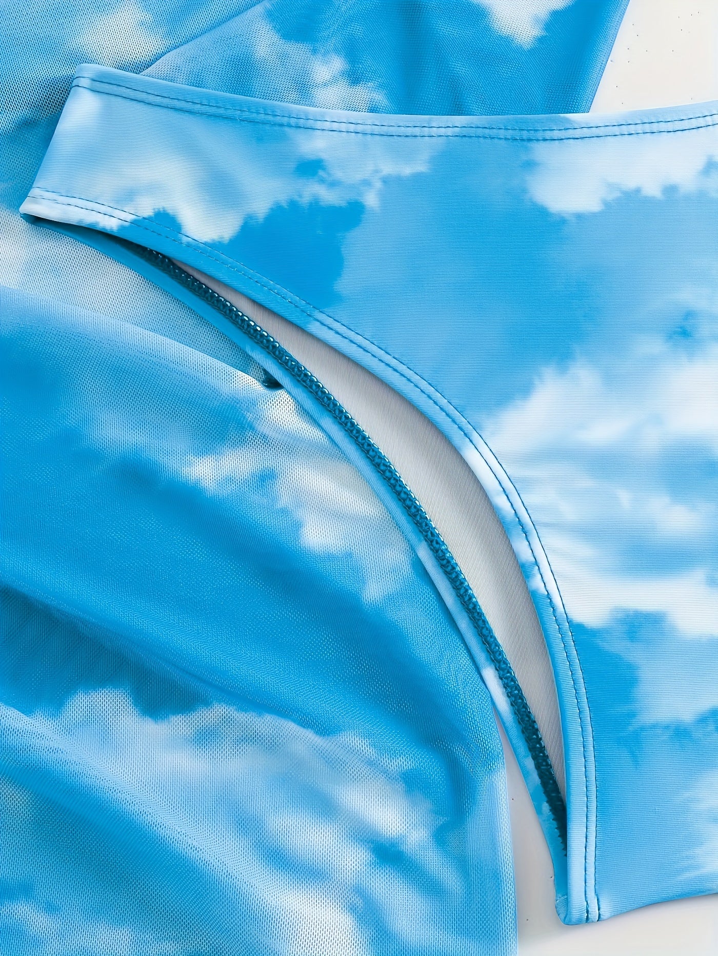 Four-Piece Beach Cover-Up Mesh Wrap Skirt with Halter Neck Bikini and Printed Design