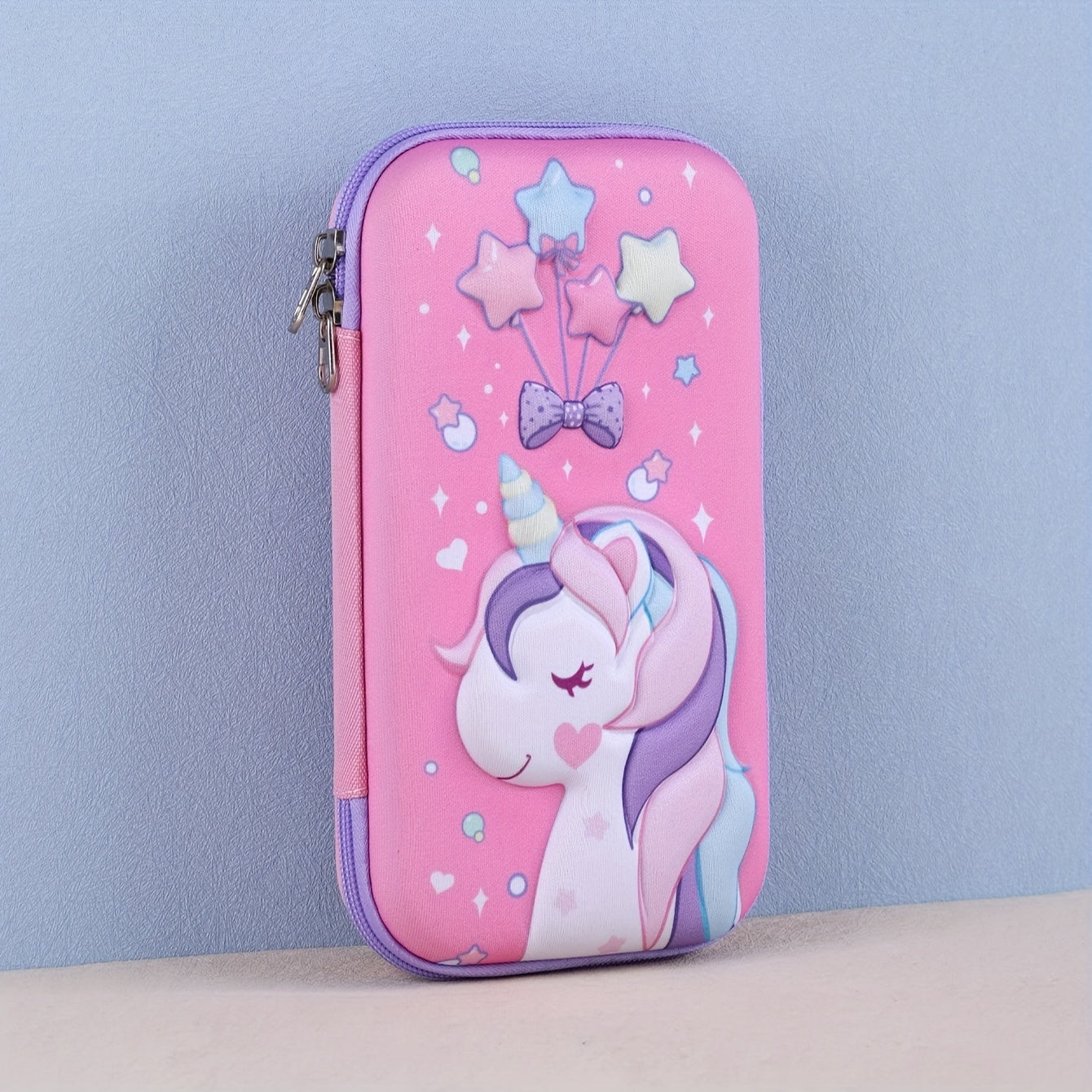 Large Capacity Unicorn Pencil Case with 3D Balloon Design Pink Purple Double Layer Stationery Organizer
