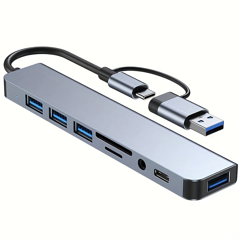 8-port USB 3.0 Type-C hubi, audio mikrofon va Micro SD karta o'quvchi bilan, noutbuklar va MacBook Pro uchun