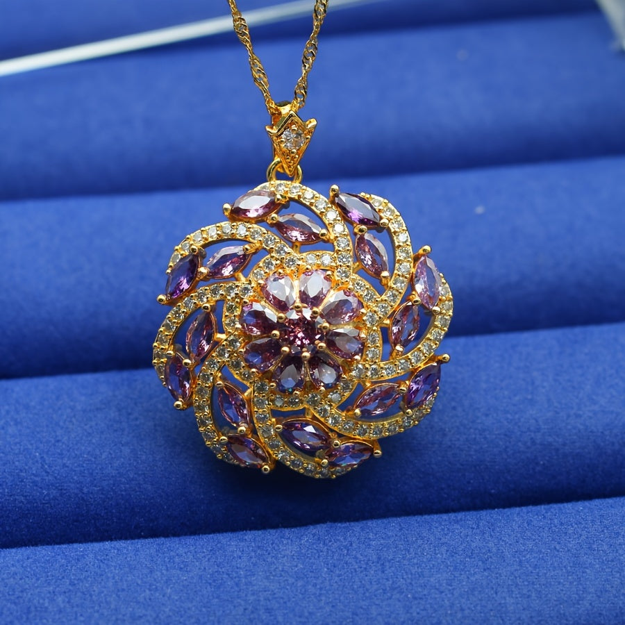 Multicolor Cubic Zirconia Pendant Necklace 18k Gold Plated for Women Weddings Gifts