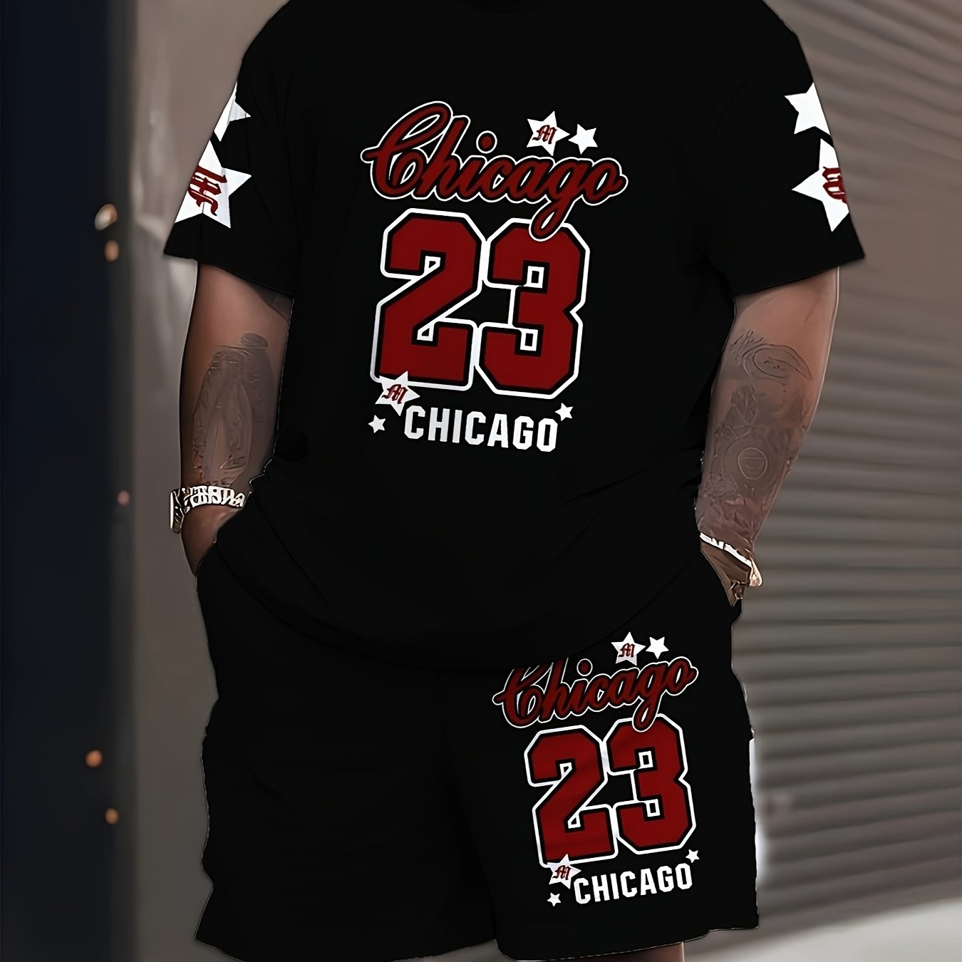 Plus Size Men's Casual Suit with 3D Number 23 Print