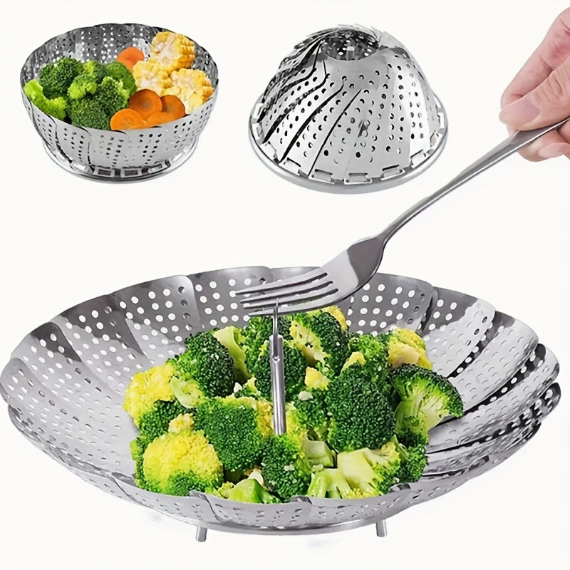 Stainless Steel Vegetable Steamer Basket Adjustable Foldable for Healthy Cooking